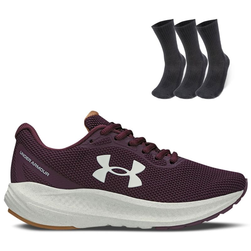 Kit 1 Tênis de Corrida Feminino Under Armour Charged Wing e 1 Pct