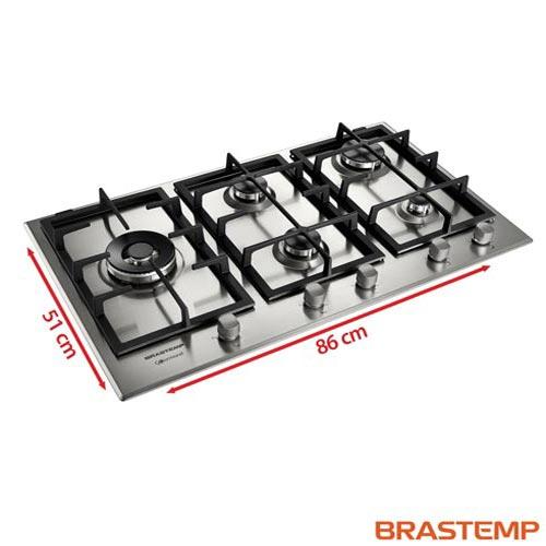 Cooktop 5 Bocas Brastemp Gourmand Inox com Duplachama e Trempe com